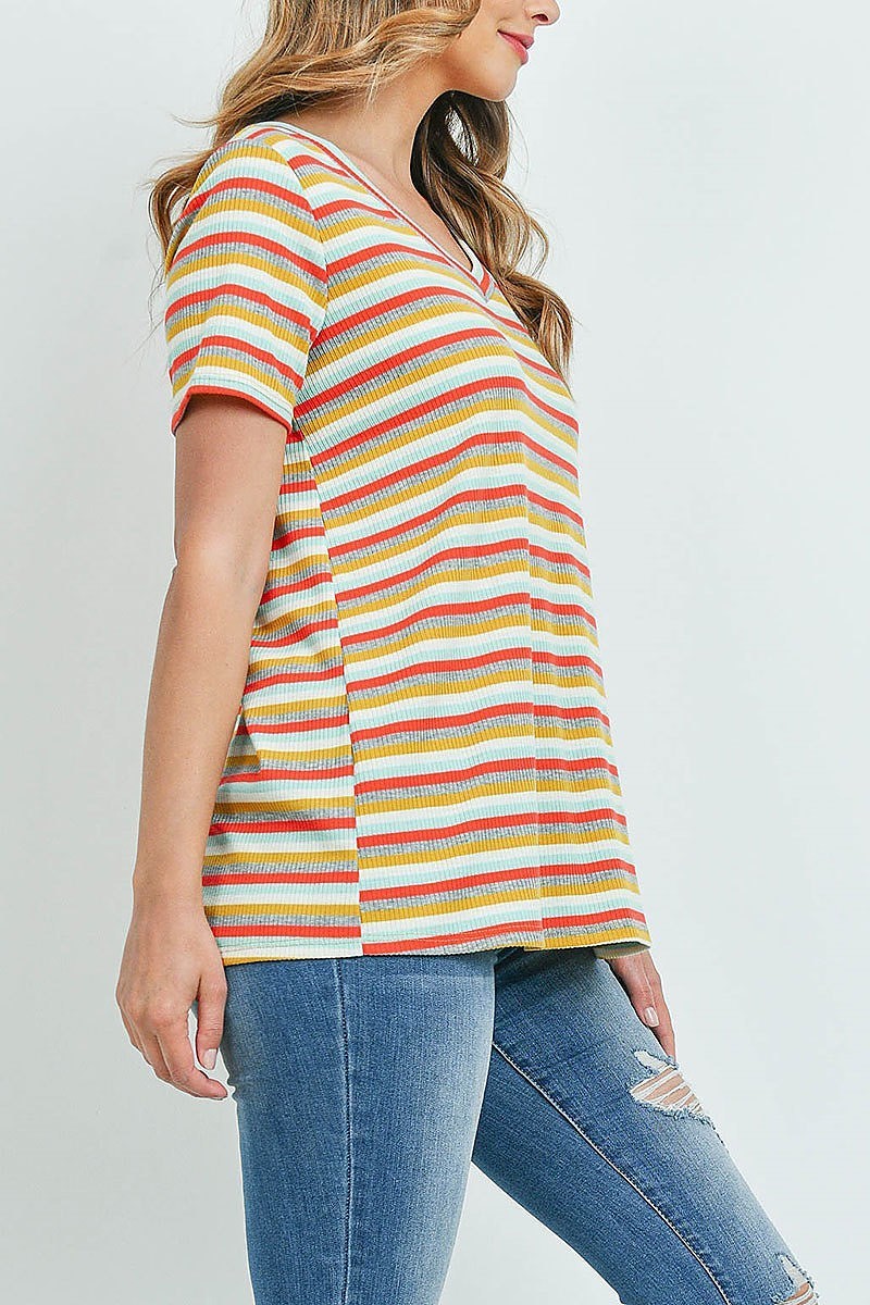 Multi color stripe short sleeve top (ED9799)