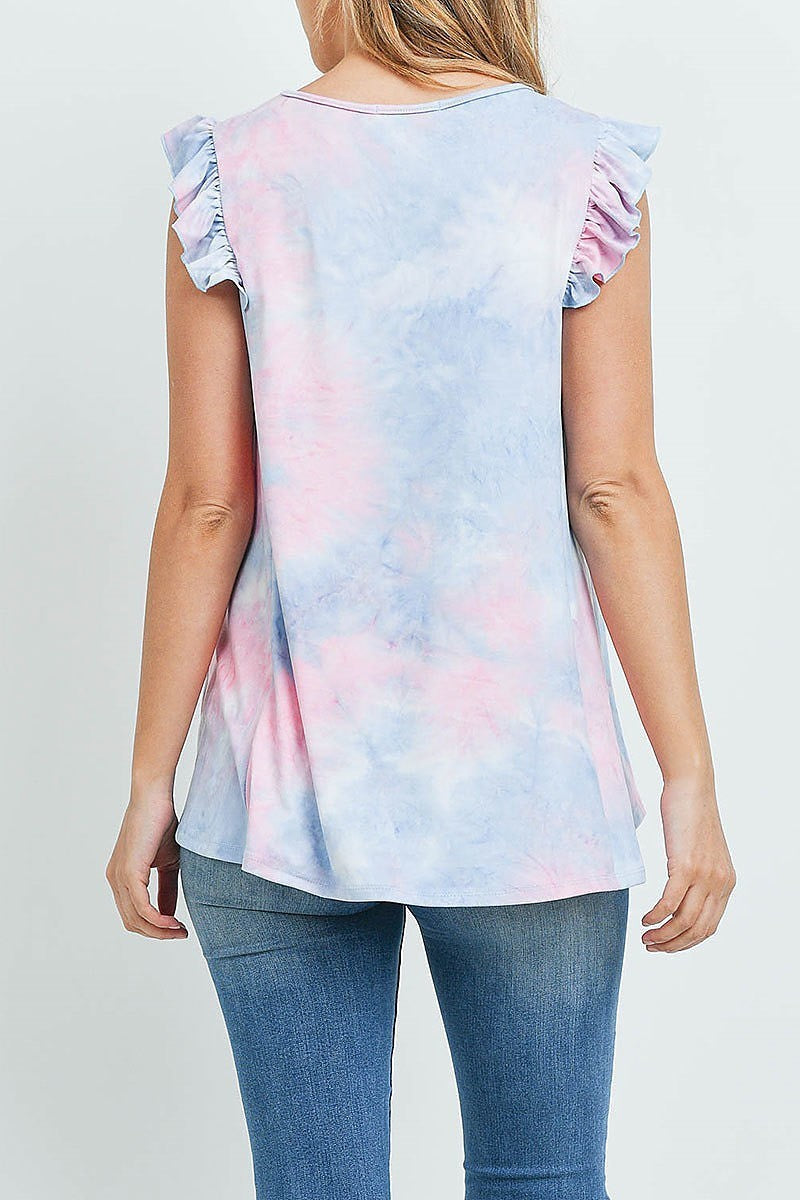 Ruffle cap sleeves tie dye top (EF1320)