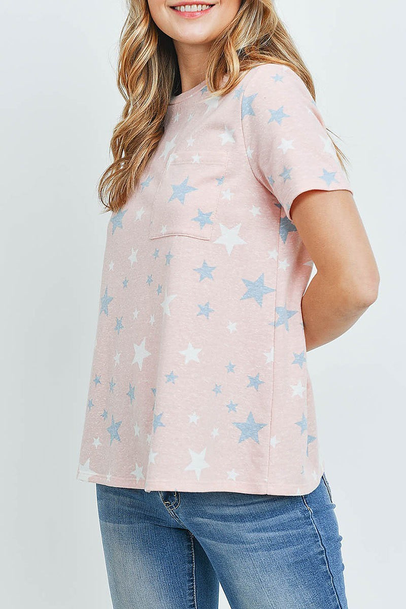 Star print short sleeves round neck top (ED9029)