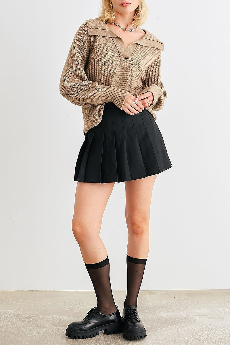 Collared long sleeve crop sweater (TED1978)