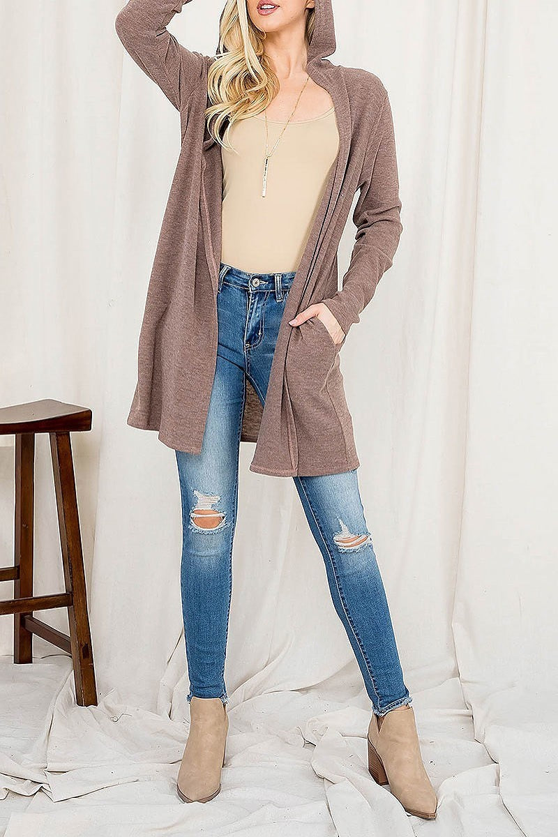 Long sleeve open front angora hoodie cardigan (DGS5621)