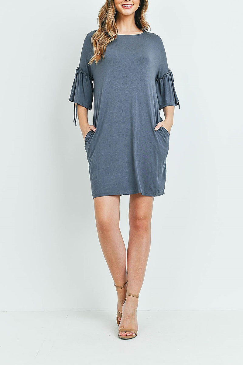 Ruffle sleeve pocket detail tunic dress (DED6161)