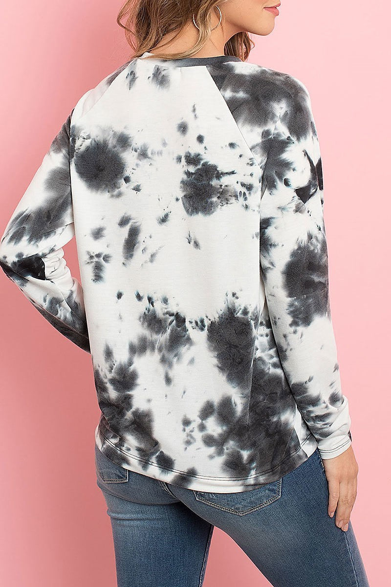 Tie dye round neck long sleeved top (ED8241)