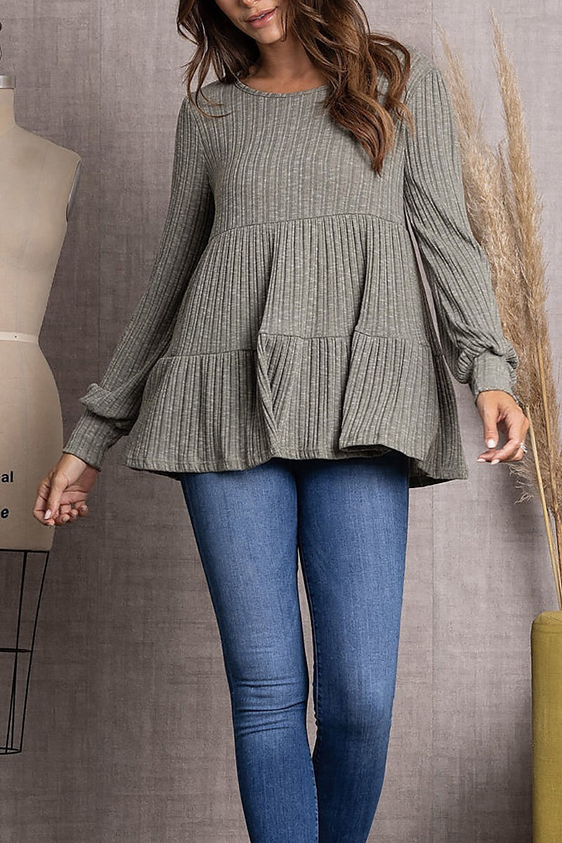 Ribbed knit cuff long sleeve top (EDSW3481)