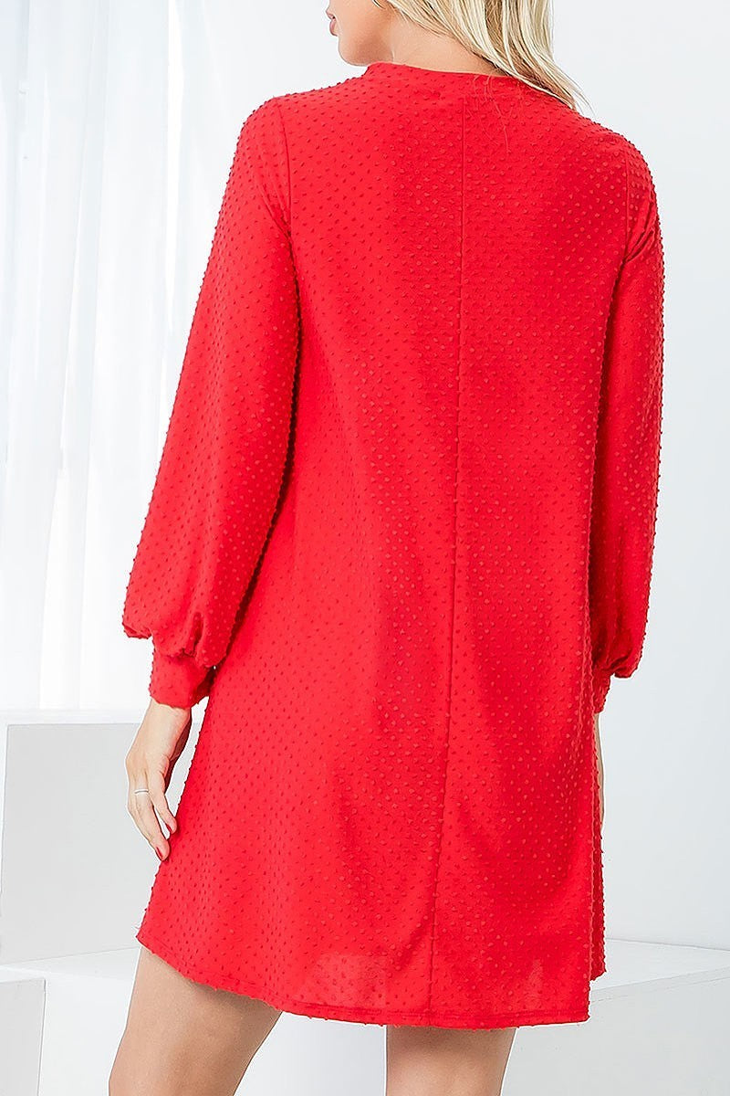 Long sleeve brushed layered ruffle hem dress (DED8736)