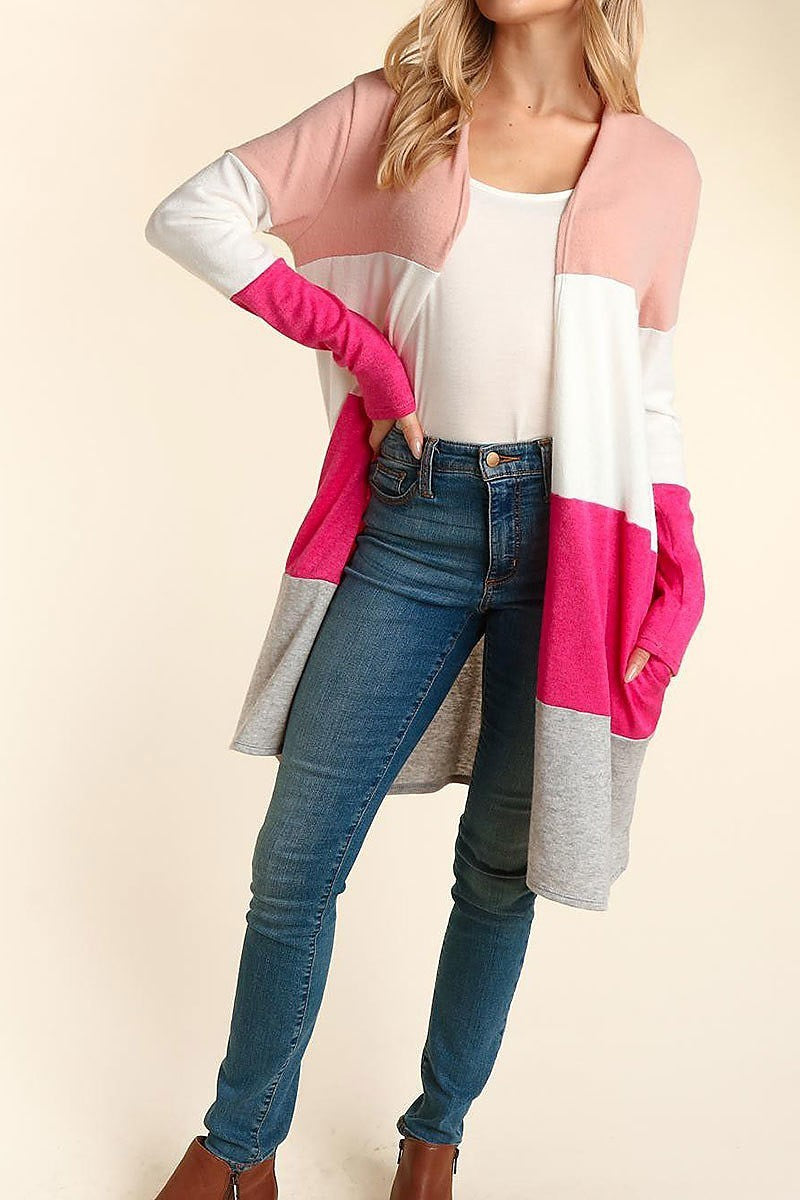 Color block sweater knit cardigan (ETBM4416)