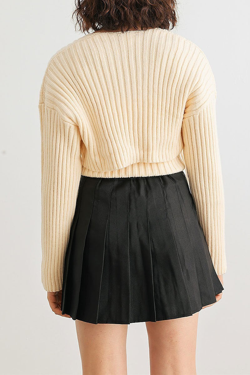 Ribbed knit top and long sleeve cover up set (TED2012)