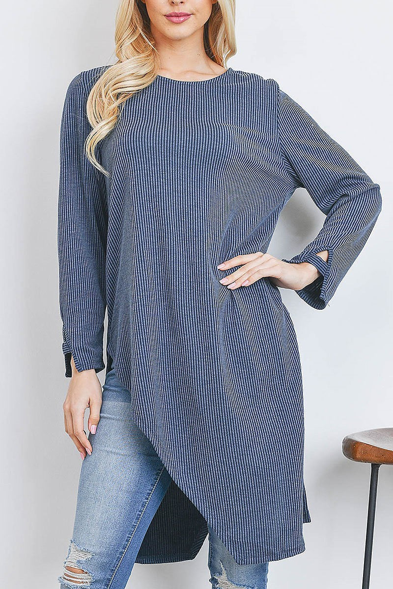 Cutout detail long tunic stipe top (EF2646)