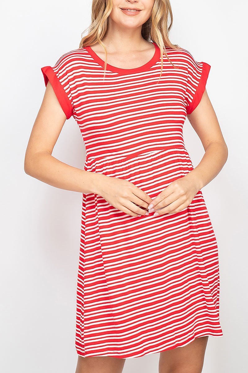 Round neck stripe tunic dress (DED6745)