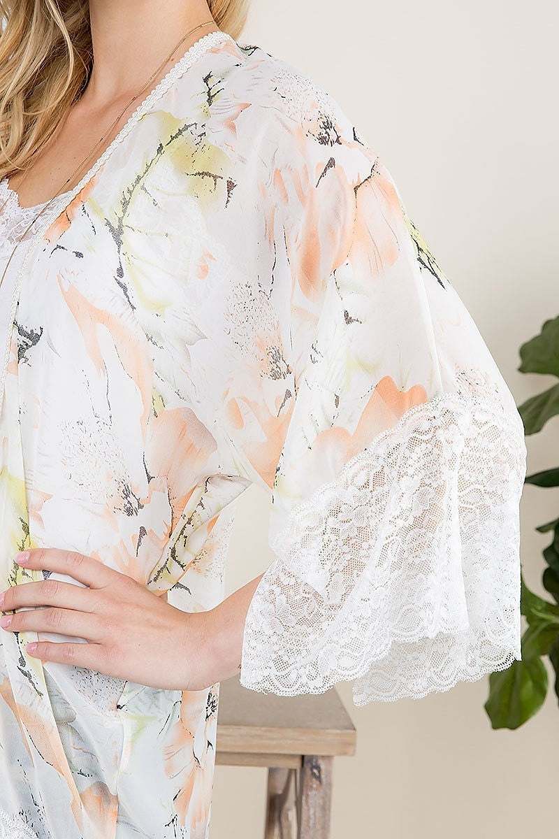 Floral printed lace kimono (ED8852-2)