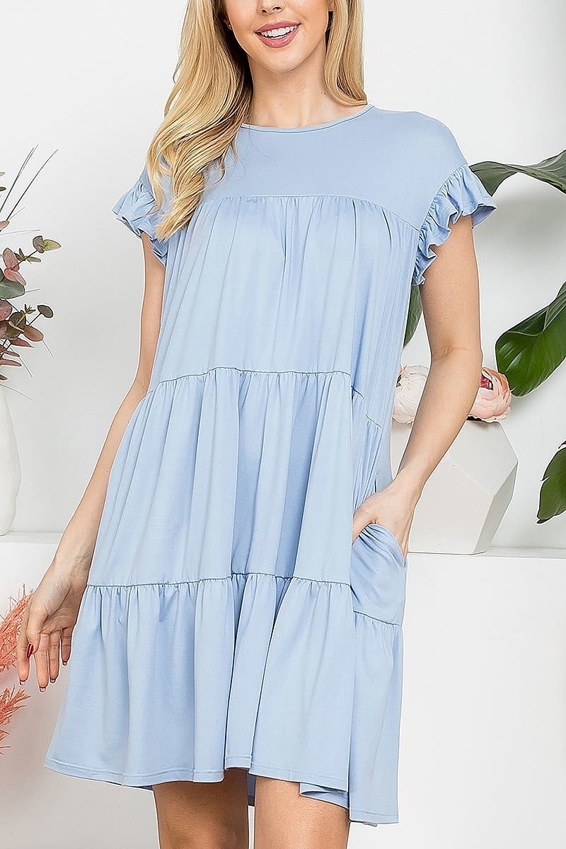 Ruffle short cap sleeve tiered dress (DED8361)