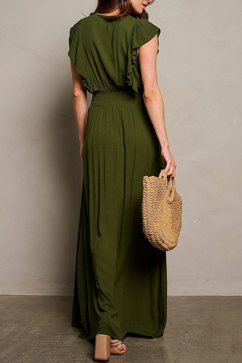 Short sleeve surplice smock waist maxi dress (EGWT1757)