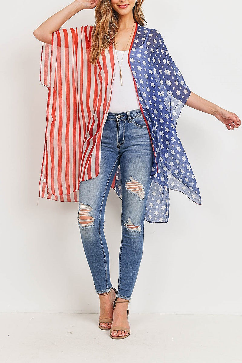 Half n half american flag kimono (ED9926)