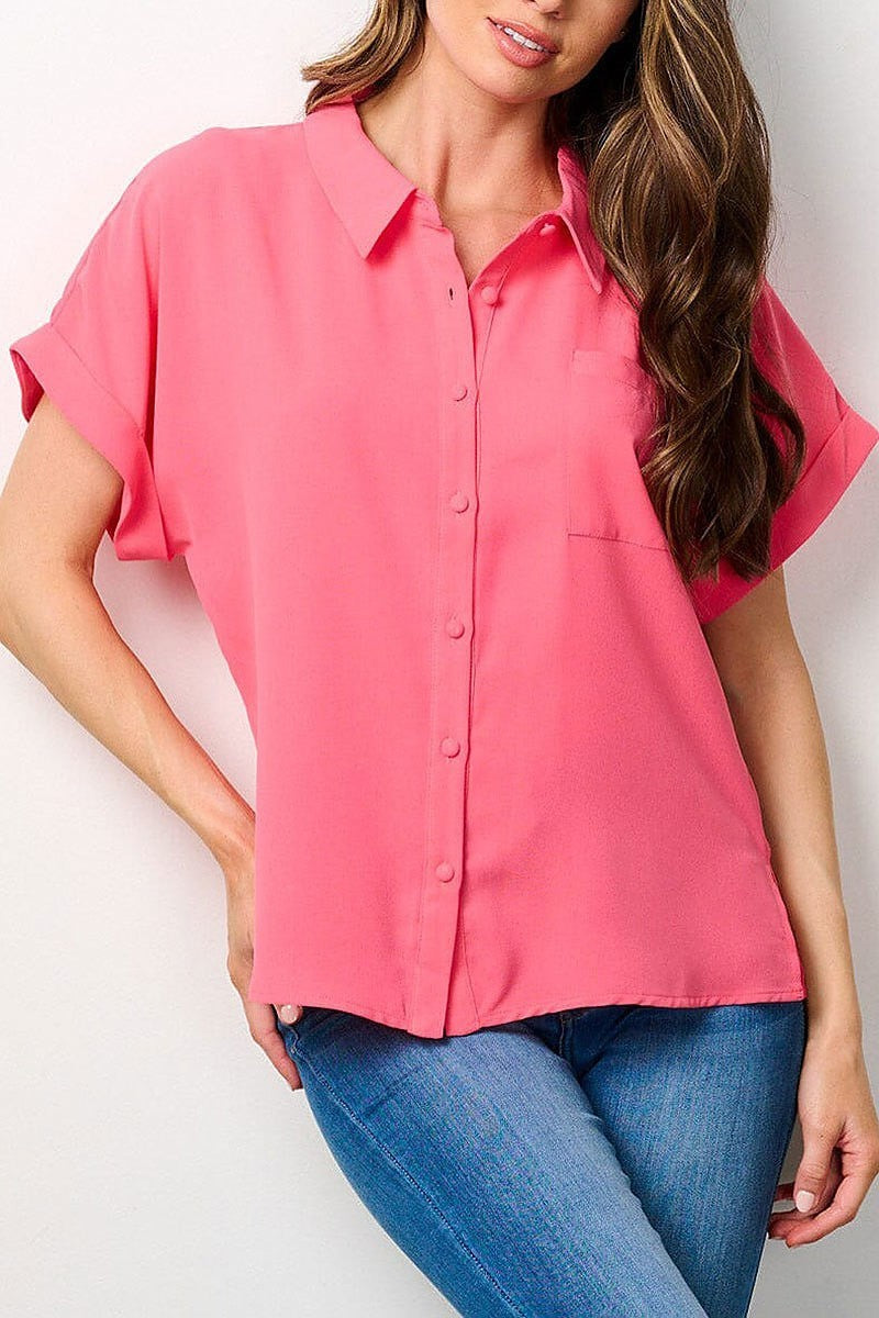 Short sleeve button up blouse top (EFWT7764)