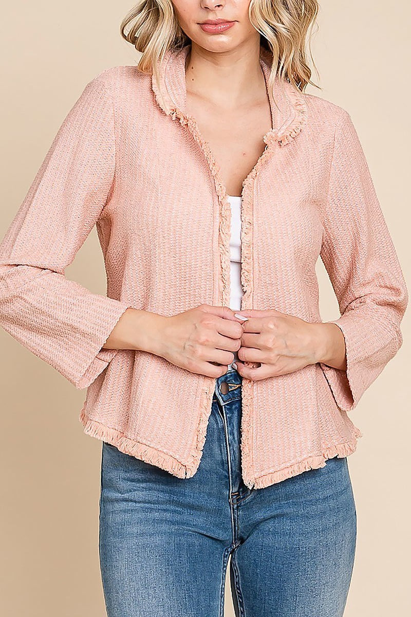 Fringed edge crop boucle terry jacket (EDH1327)