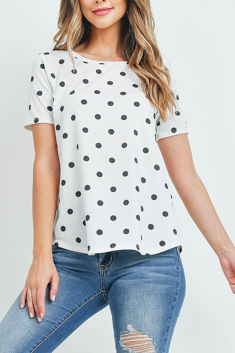 Short sleeves round hem polka dots top (EF5580)