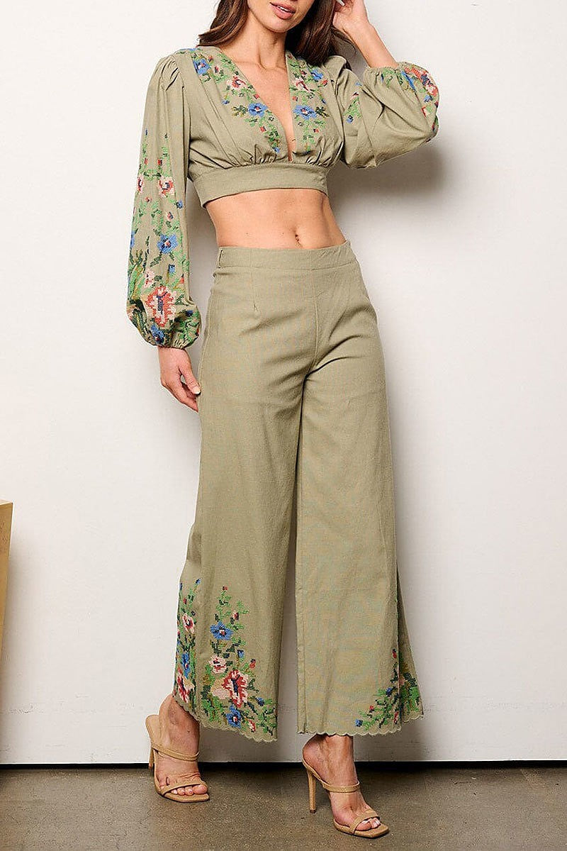 Crop top & palazzo pants embroidery detailed (EFWT9343)