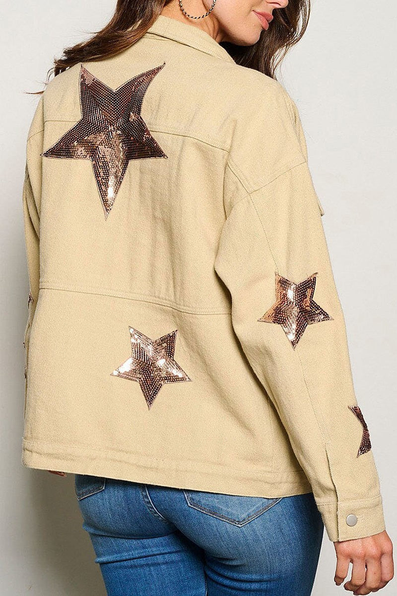 Long sleeve button closure stars pockets jacket (EGWT1417)