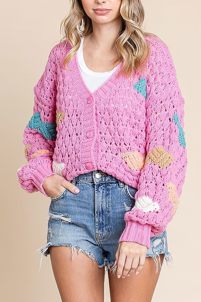 Multi colors cozy cute knit sweater cardigan (EDH1942-1)