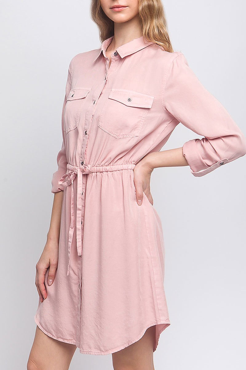 Button down tencel denim midi shirt dress (DED8303)