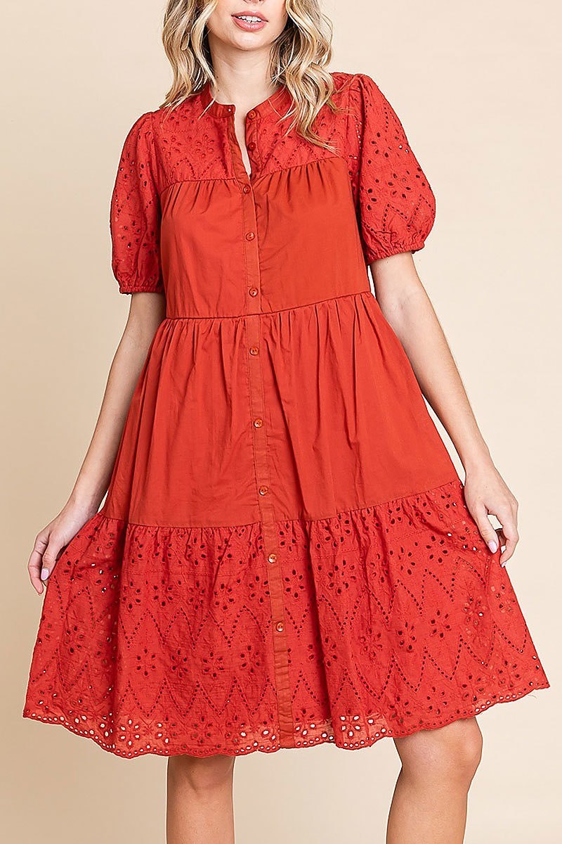 Button up eyelet midi dress (EDH1994)