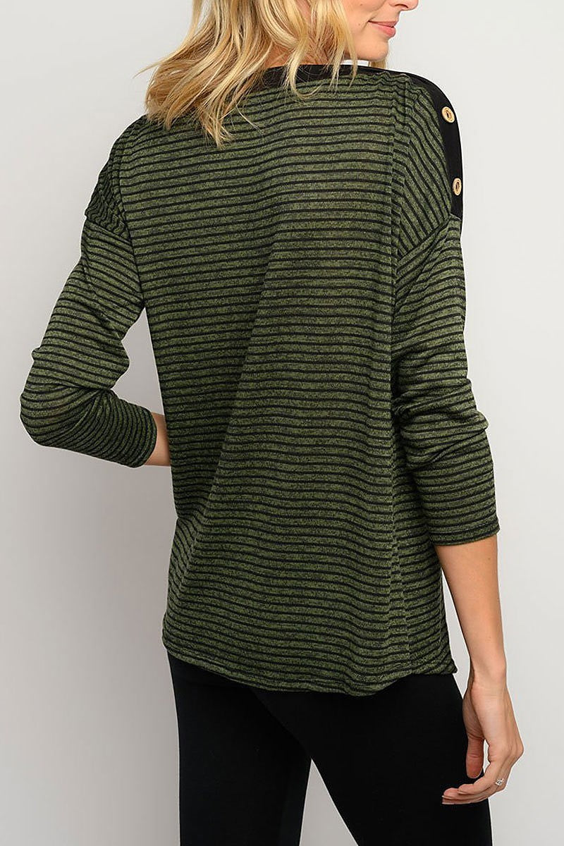 Stripes long sleeve button detail top (EDWT3240)