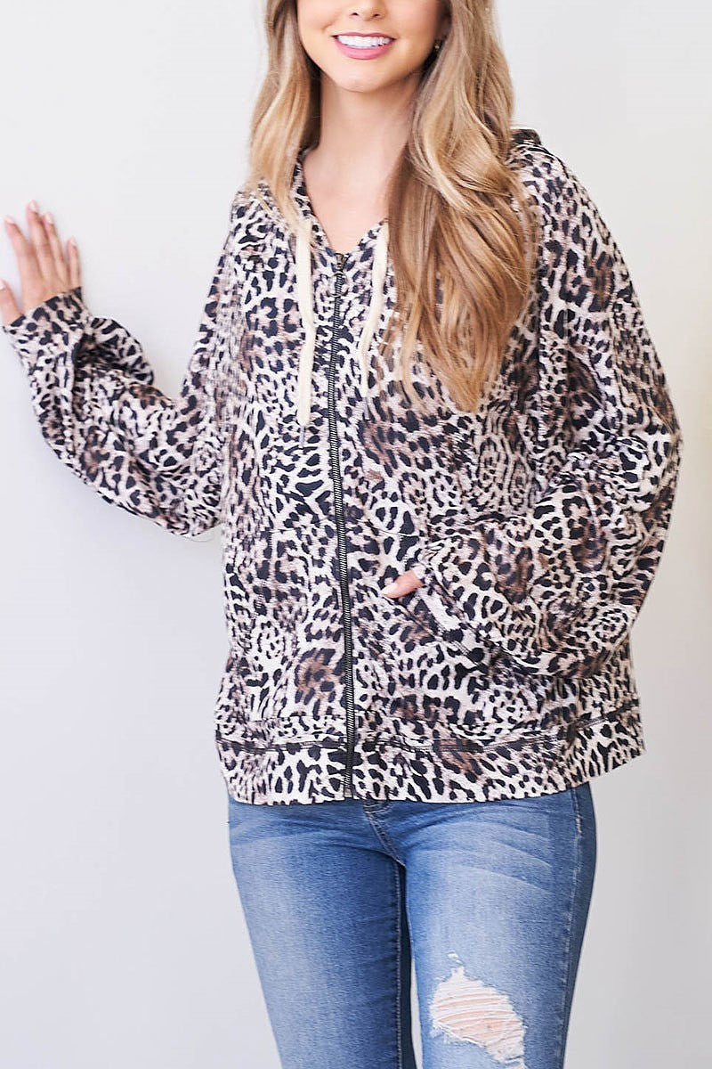 Zipper front leopard print hoodie jacket (DGS5528)