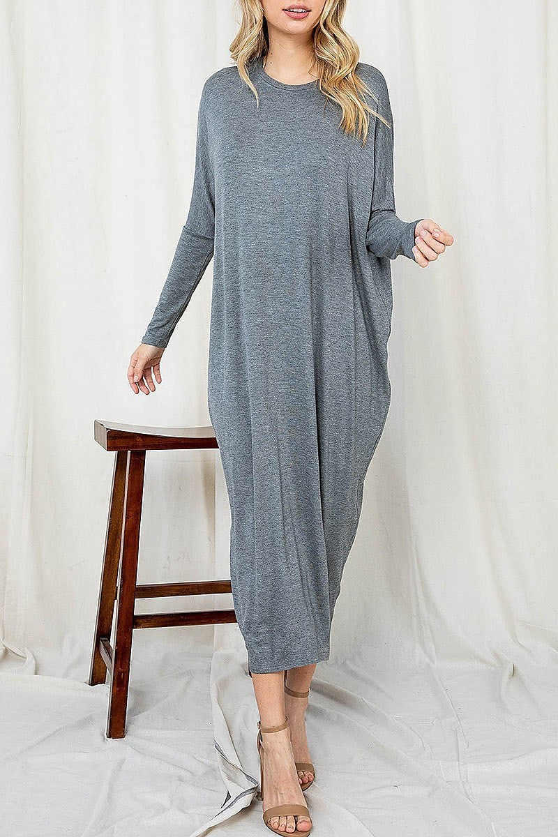 Crew neck losoe fit pocket tunic dress (DED7010)