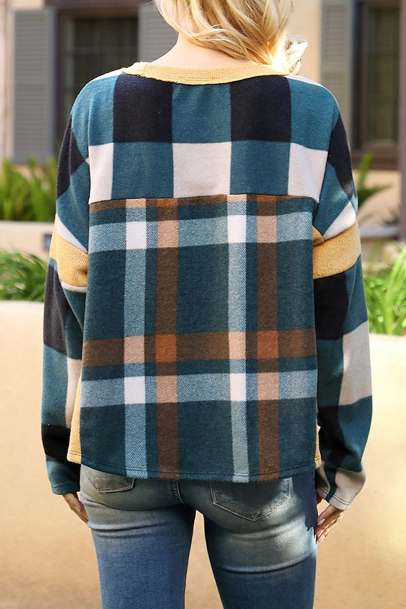 Long sleeve plaid top (EF6935)