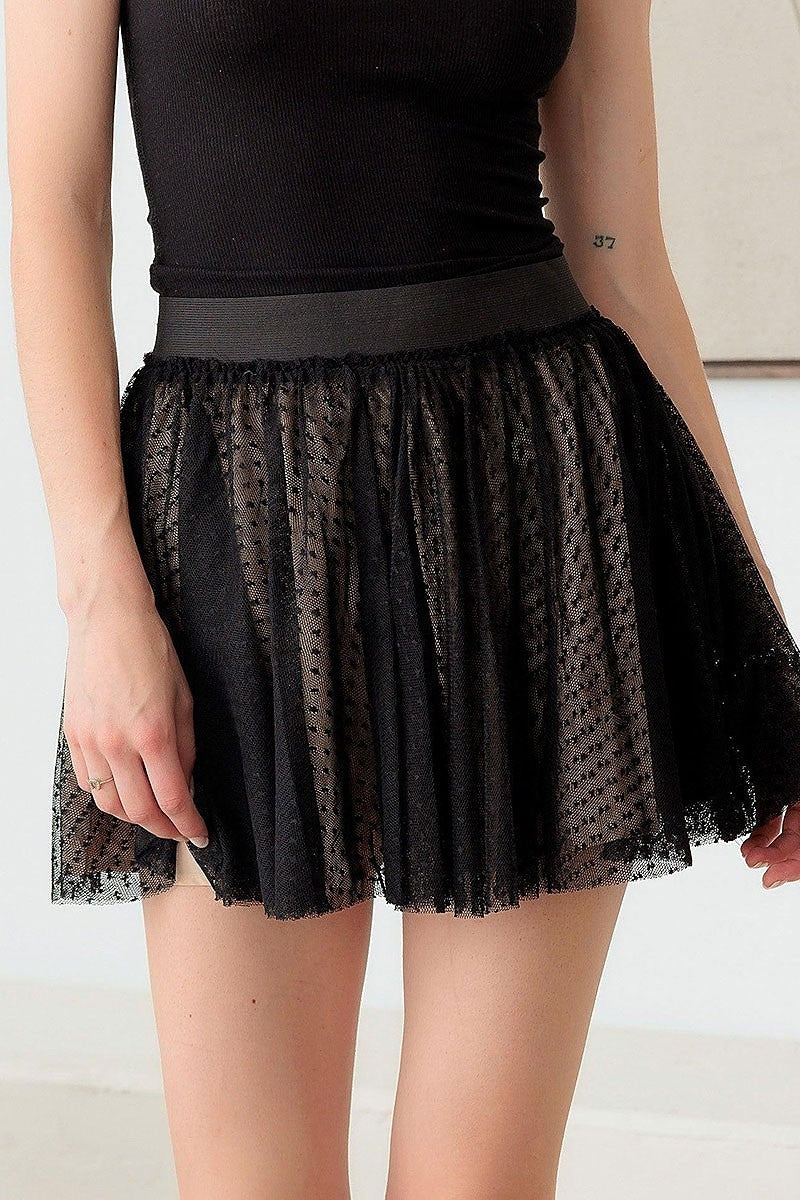 Sheer pin dot elastic waist skirt (TED2982-SKIRT)