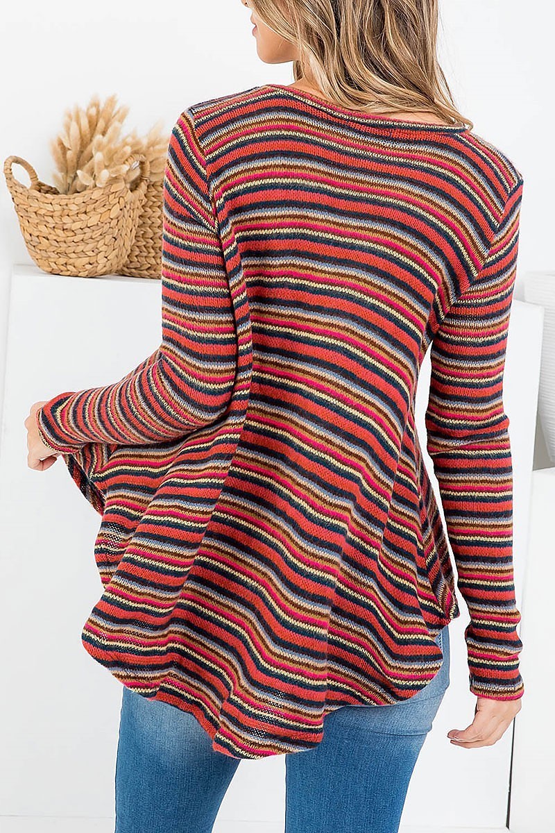 Multi stripe round neck loose fit top (EF7892)