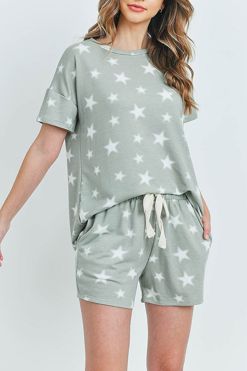 Top and shorts printed stars set with self tie (ED8616-1)