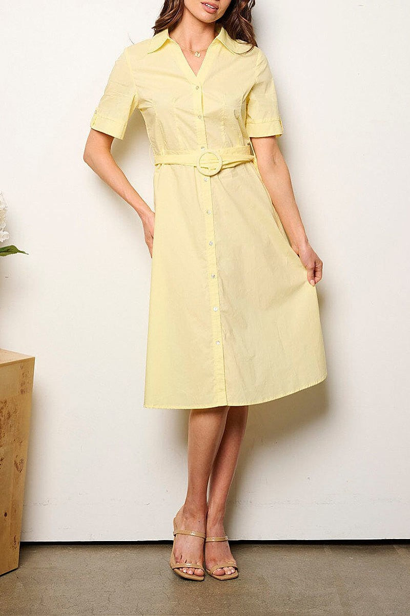 Short sleeve button up midi dress (EFWT9382)