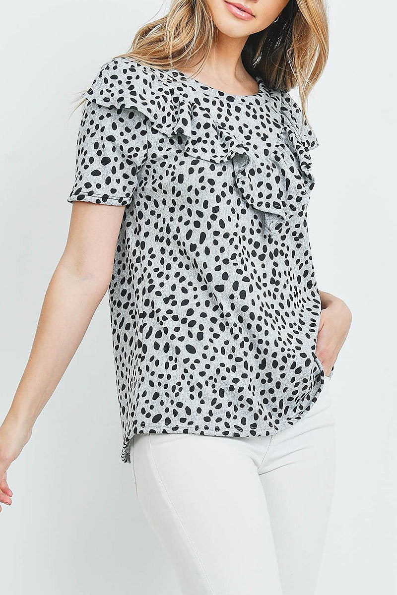 V shape ruffle detail leopard print top (ED9025)