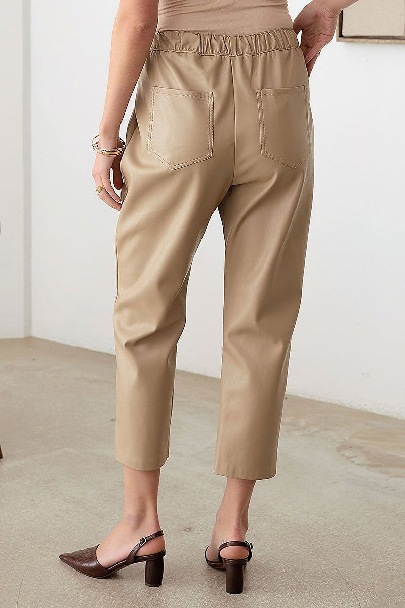 Faux leather drawstring ankle pants (TED2703)