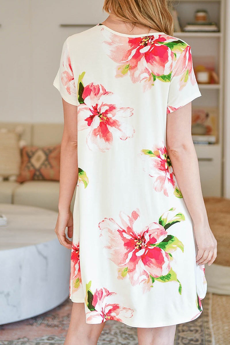 Painterly floral print round neck dress (DED6064)