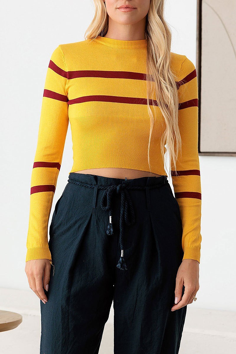 Stripe long sleeve crop knit top (TED2847)