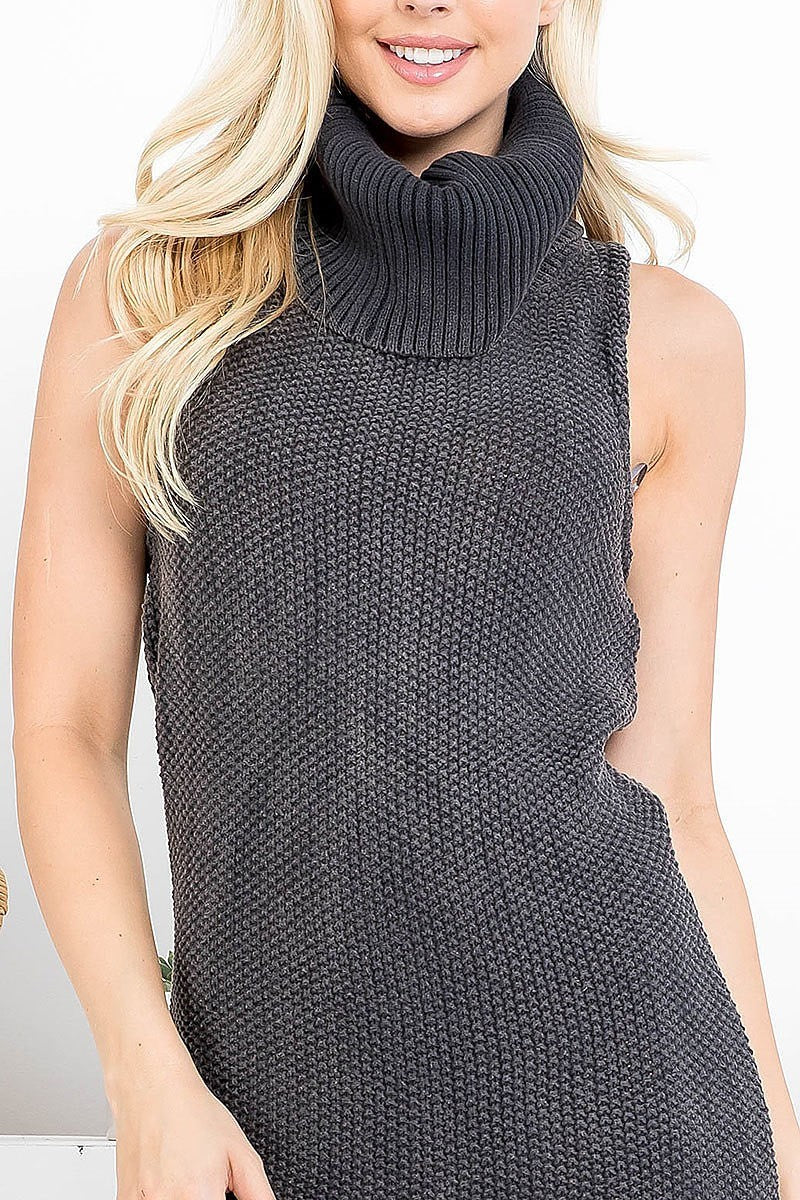 Racer beck ribbed cowl neck sweater dress (DED6886)