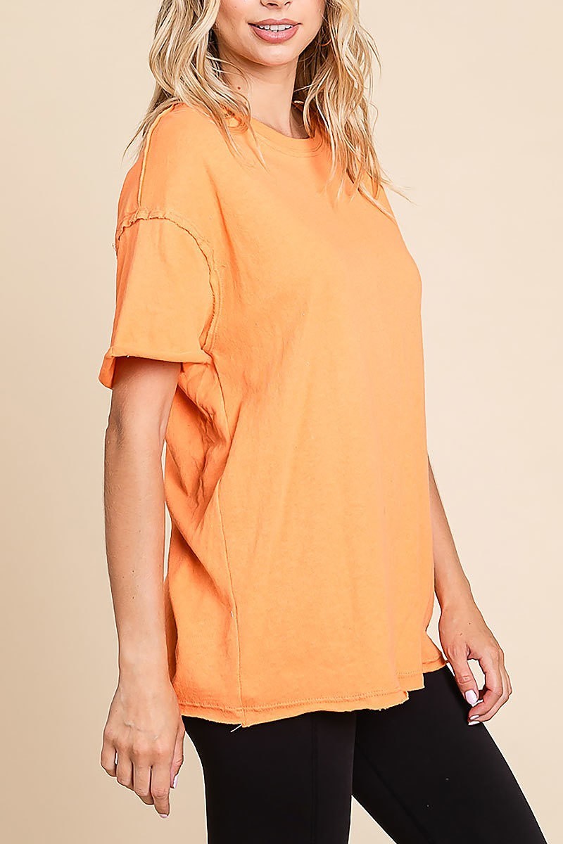 Round neck knit top with out-stitching detail (EDH1565)