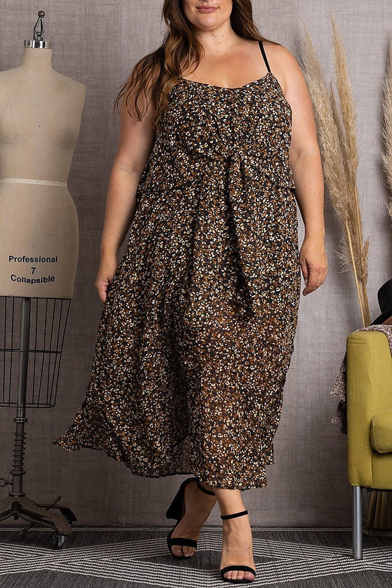 Flowy string strap plus size maxi dress (EDSW3509)