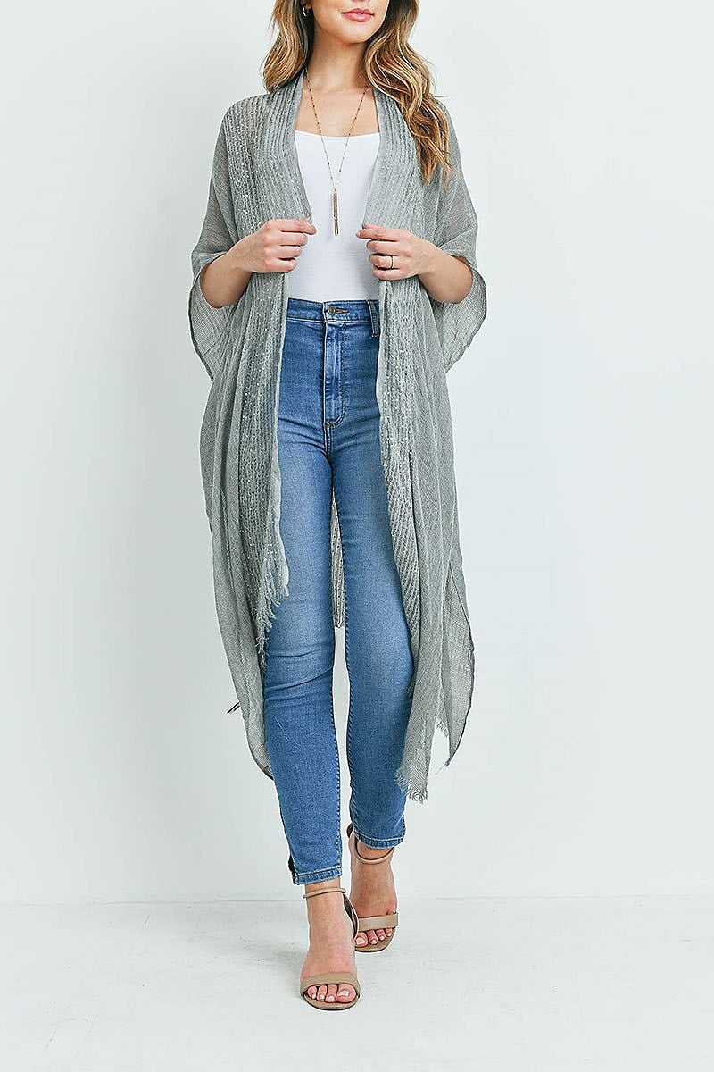 Glittered fringed open cardigan (EF4182)