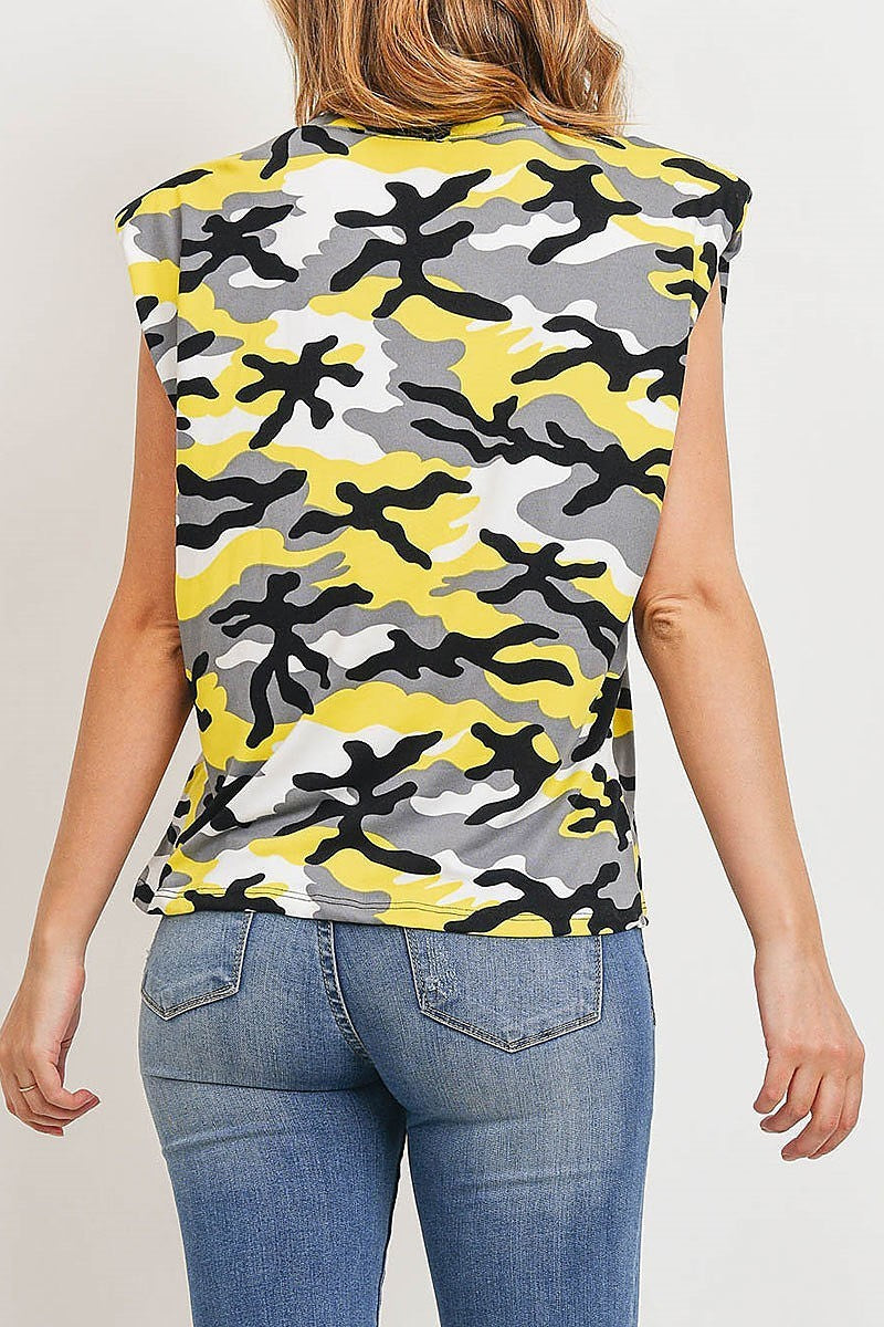 Power shoulder camo print top (ED9103)