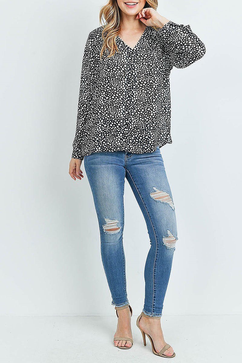 V neck animal print loose fit top (ED8673)