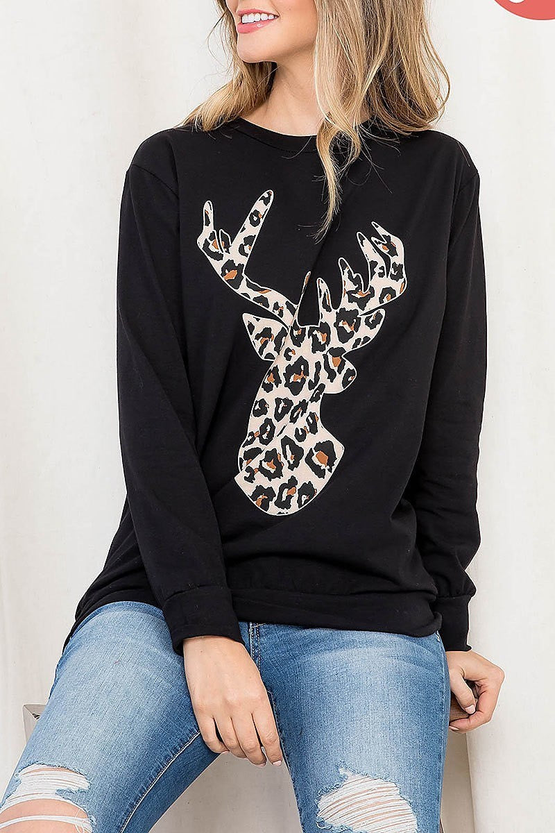 Leopard moose print long sleeve top (EF2748)