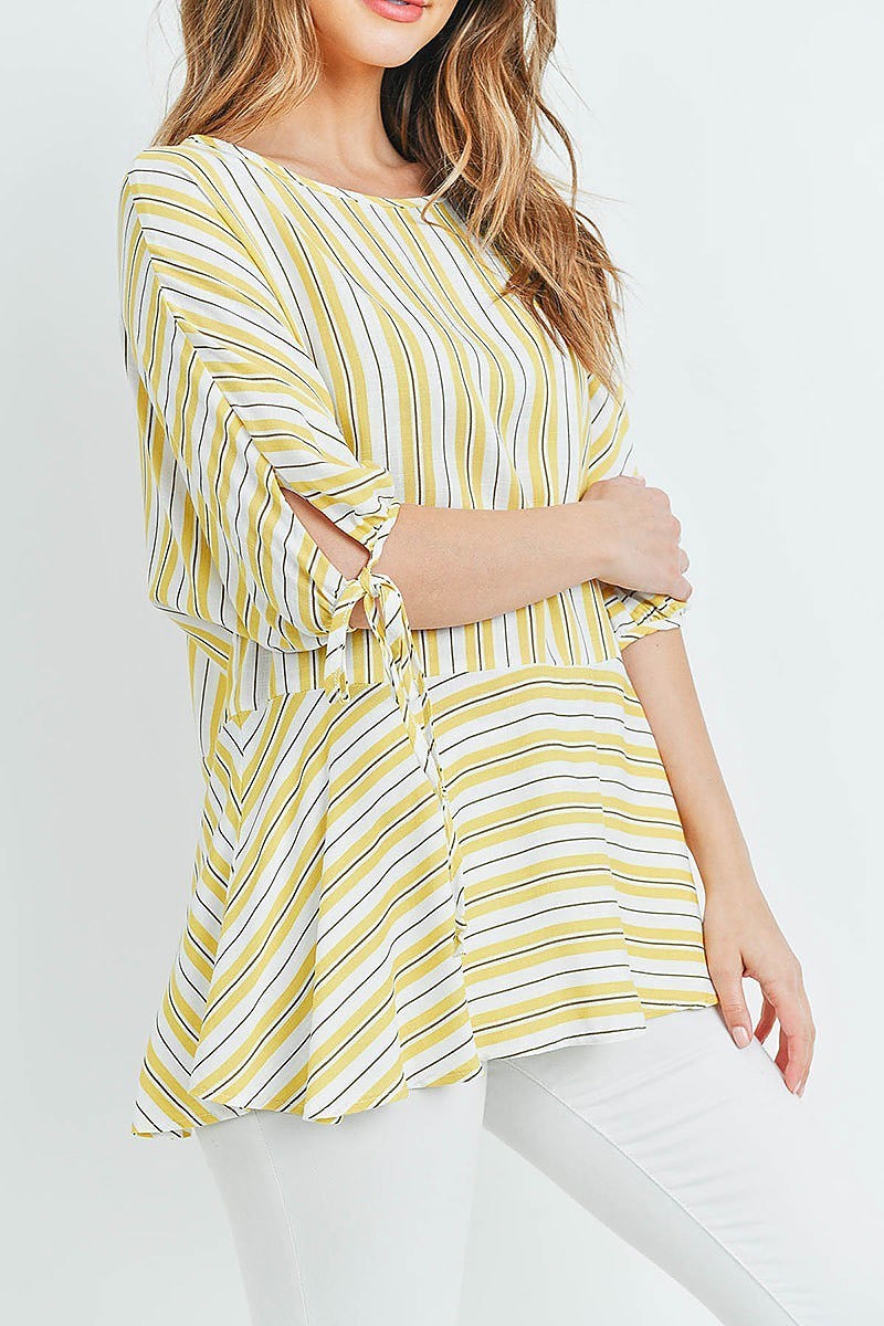 Tie sleeve boat neck stripe loose fit top (ED8587-2)