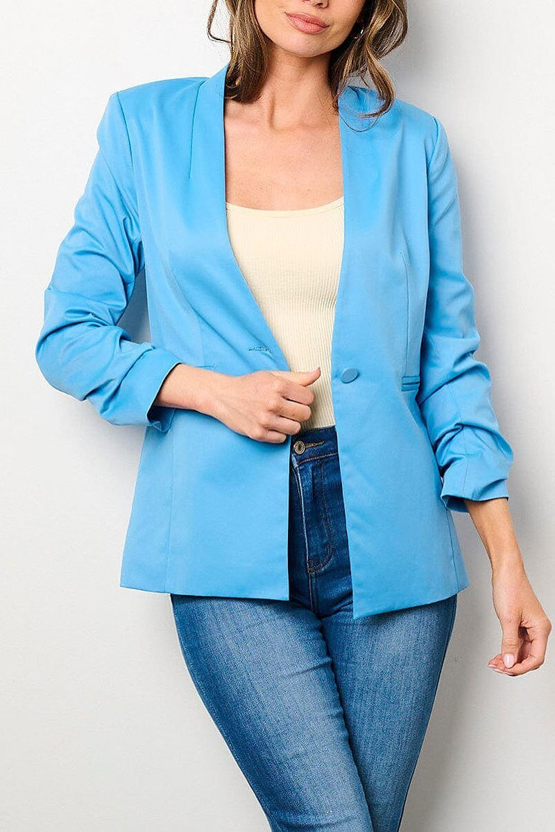 Long sleeves button closure pockets blazer (EFWT9085)