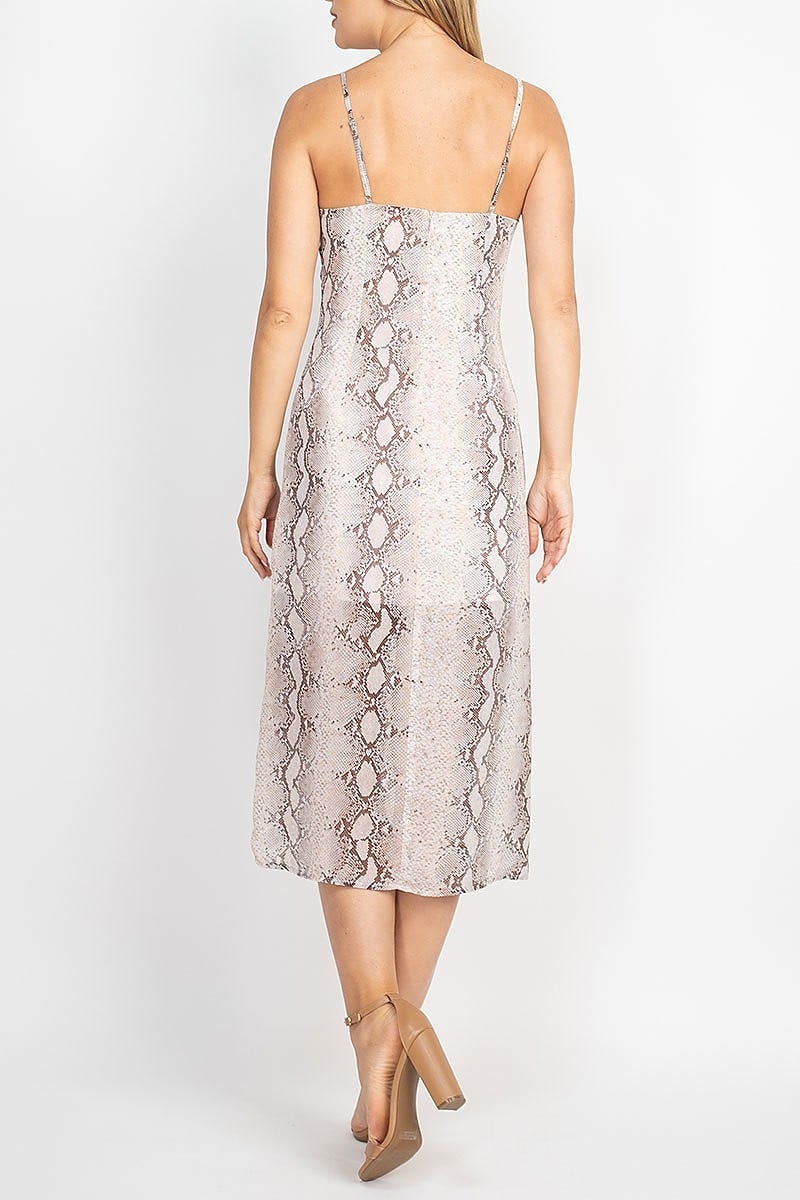 Snake skin v neck sheer print midi dress (DED6841)