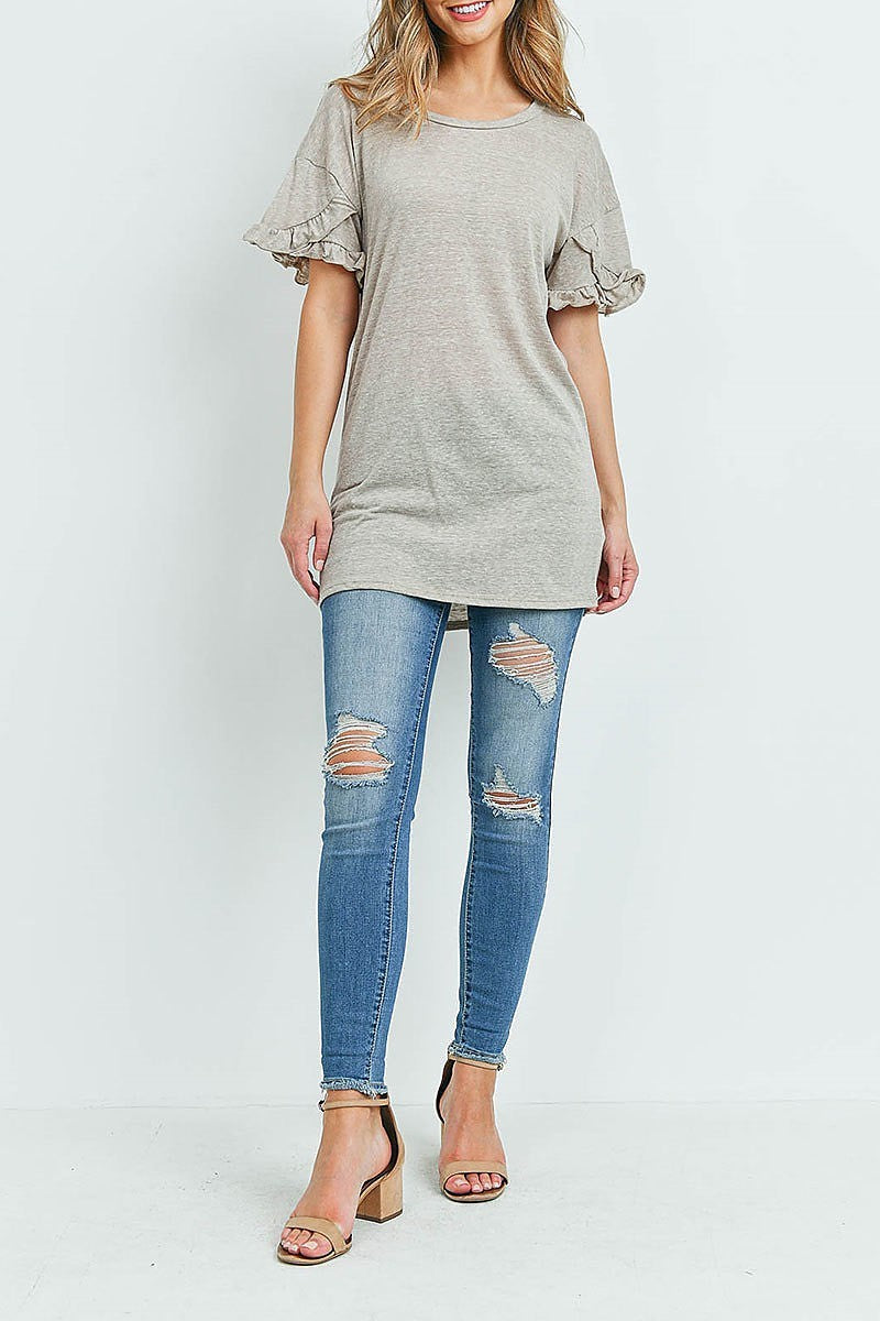 Ruffle detail round neck top (ED9338)