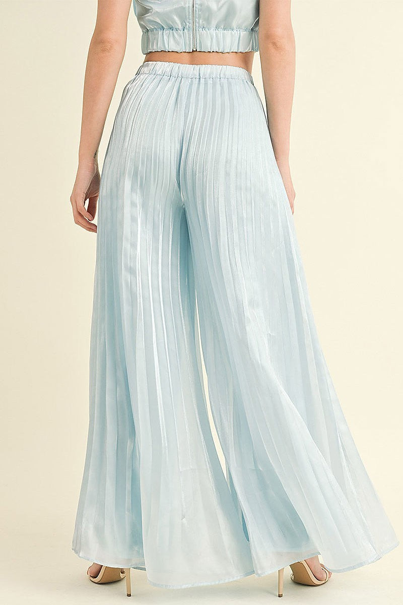 Sleeveless crop top & wide leg pants pleated set (EGWT2305)