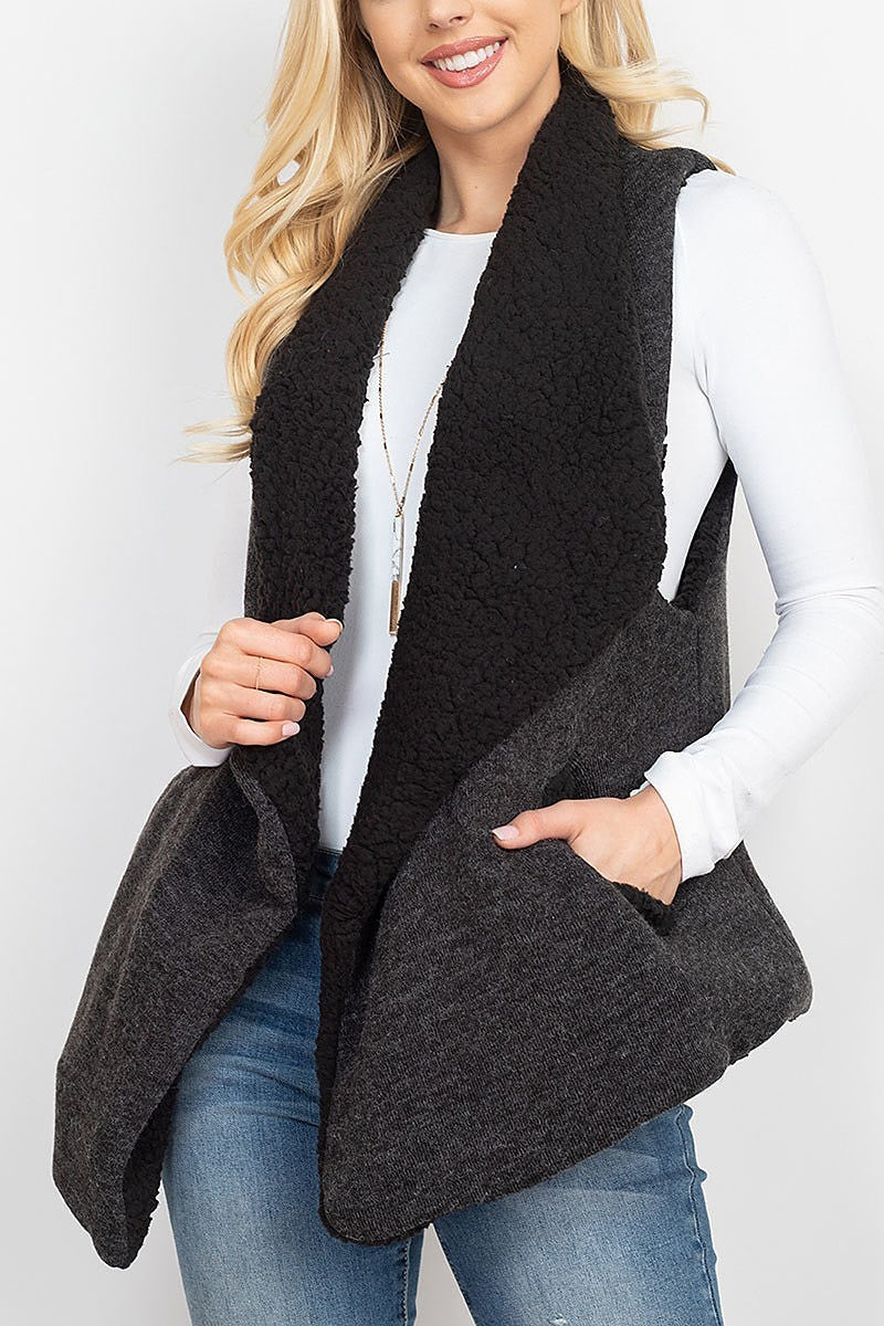 Wool shawl vest with pocket (DGS5295)